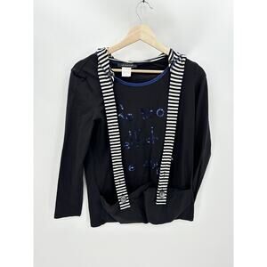 Le Copine Black White Be Too Selfish Long Sleeve Hooded Shirt Women's Size T2